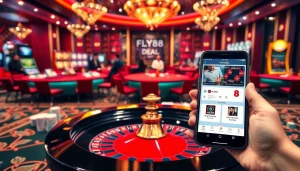 Enjoying thrilling games at FLY88.DEAL, with players winning big at roulette and poker tables.