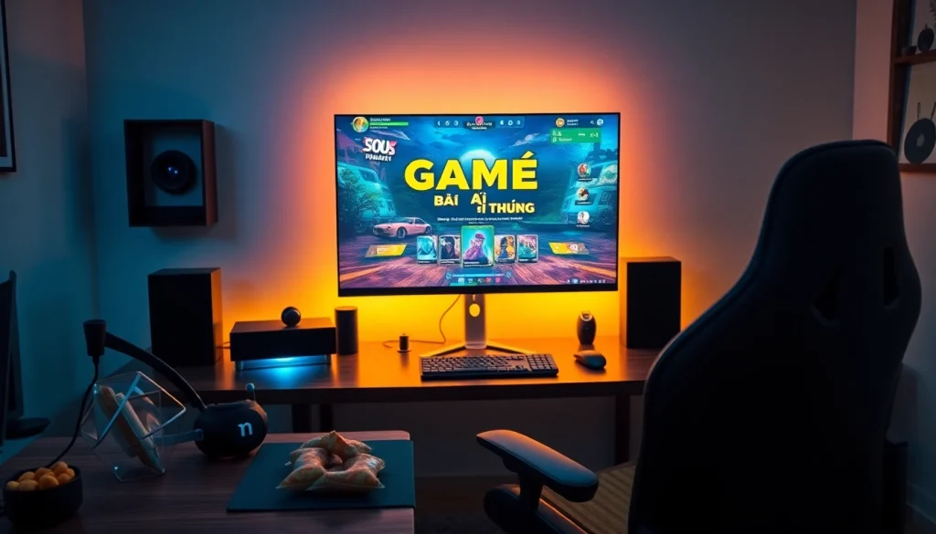 Engaging online gaming setup showcasing gamebaidoithuong.com.vc interface and modern decor.