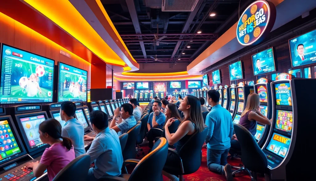 Exciting gaming atmosphere at new88go.com with diverse players engaged in sports betting and casino games.