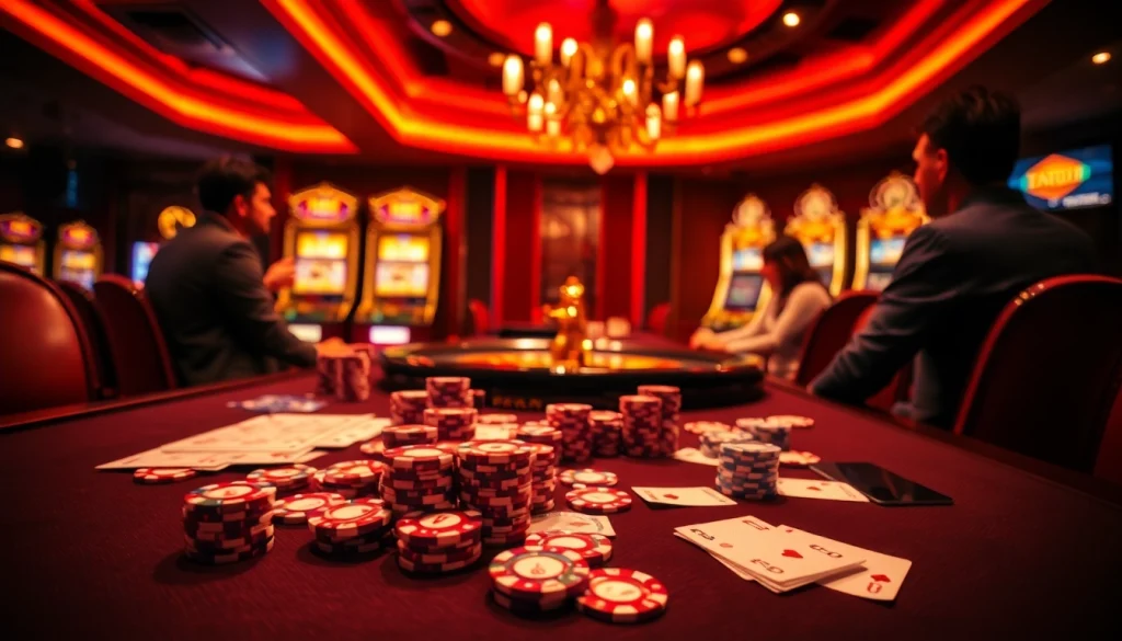 Experience the thrill of winning at 789club with vibrant casino tables and poker chips.