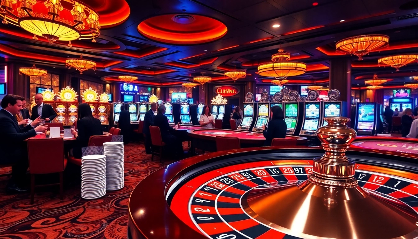 Experience the excitement of gambling at vswin with a vibrant casino scene featuring roulette and lively players.