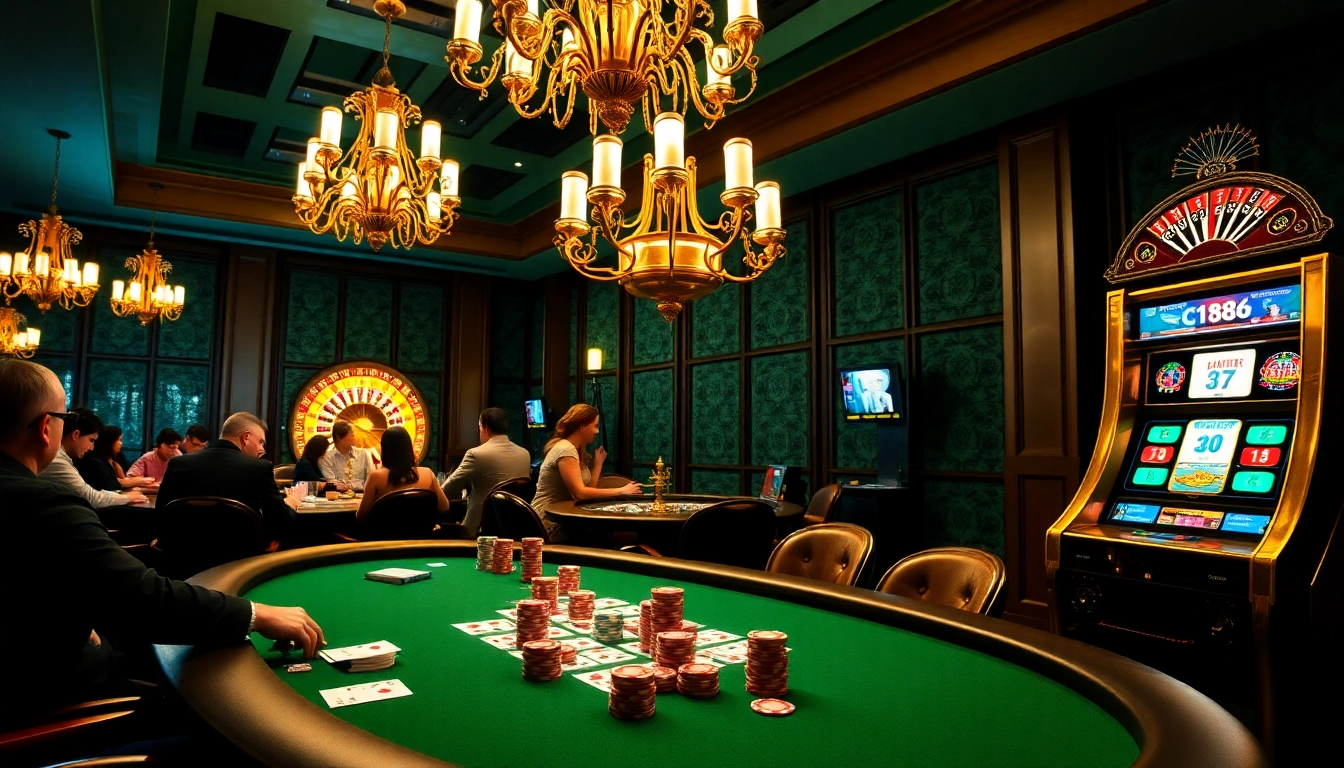 Players enjoying a game at cm88.com poker table with vibrant chips and cards.
