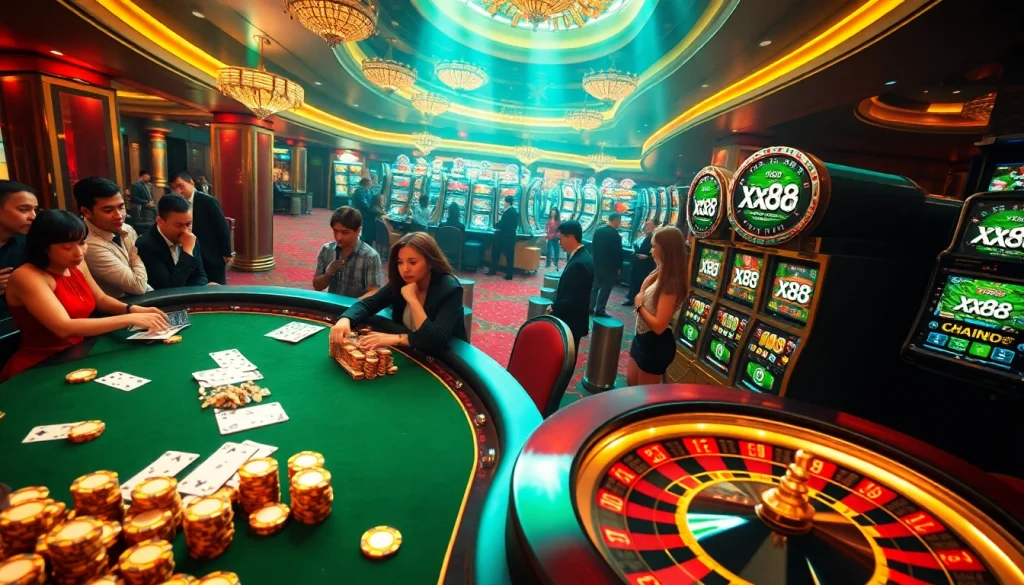 Luxury casino experience highlighting poker chips and roulette wheel themed around xx88.