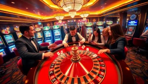 Players strategize their bets at a luxurious PS99 roulette table in a vibrant casino setting.