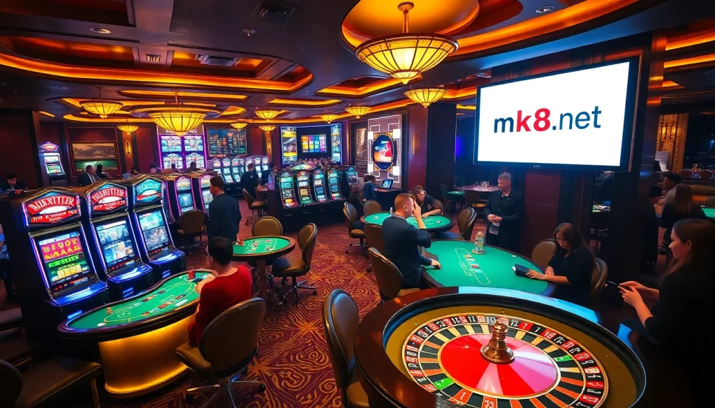 Engaging players competing at mk8th.net's vibrant casino tables with luxurious ambiance.