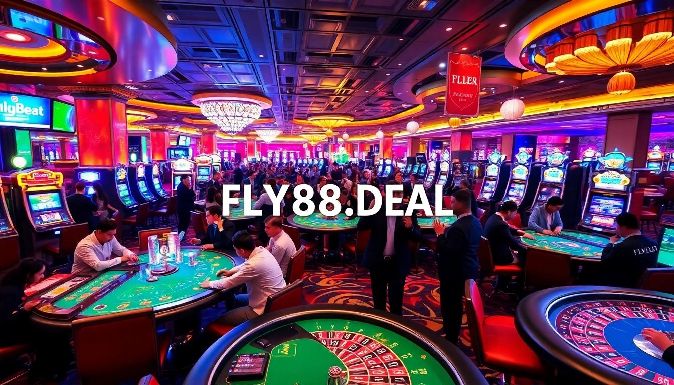 Experience the excitement of FLY88.DEAL with players celebrating wins at a luxury casino.