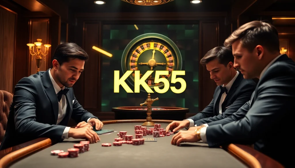 Dynamic poker action at the KK55 table highlighting strategic gameplay essentials.