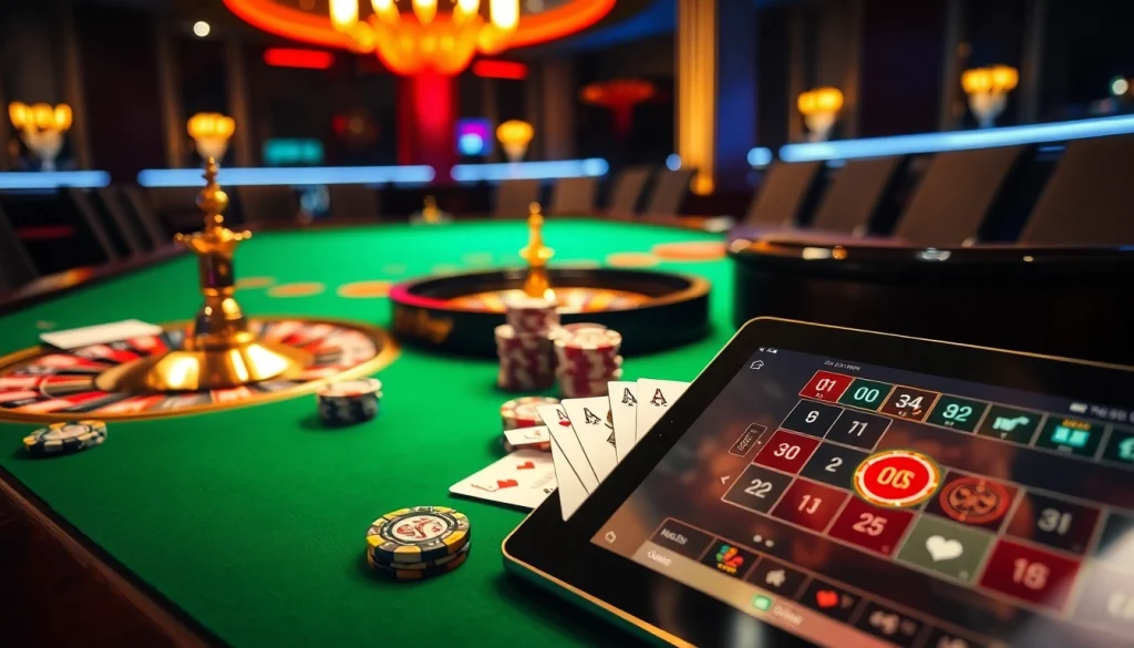 Engaging scene of casino players at https://hit-club.games/ with poker chips and cards on a luxurious table.