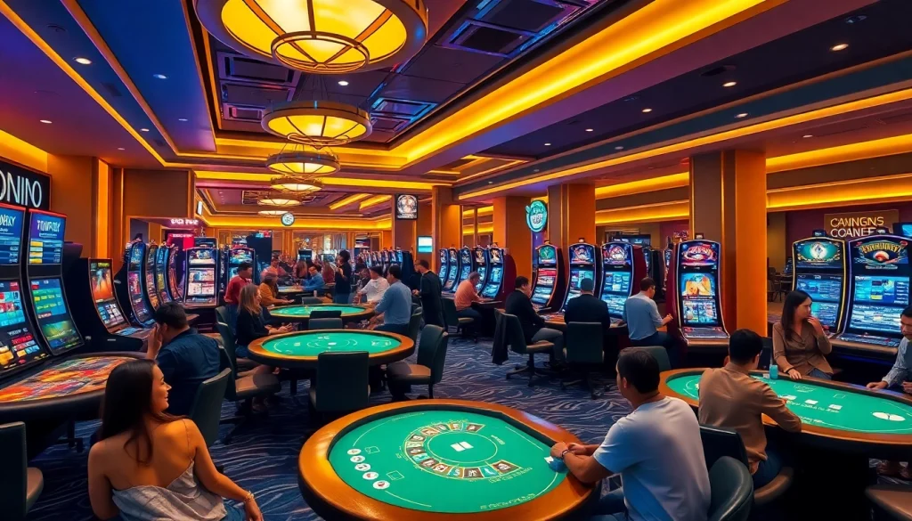 Interactive gaming experience at cm88.com showcasing diverse players and vibrant casino settings.