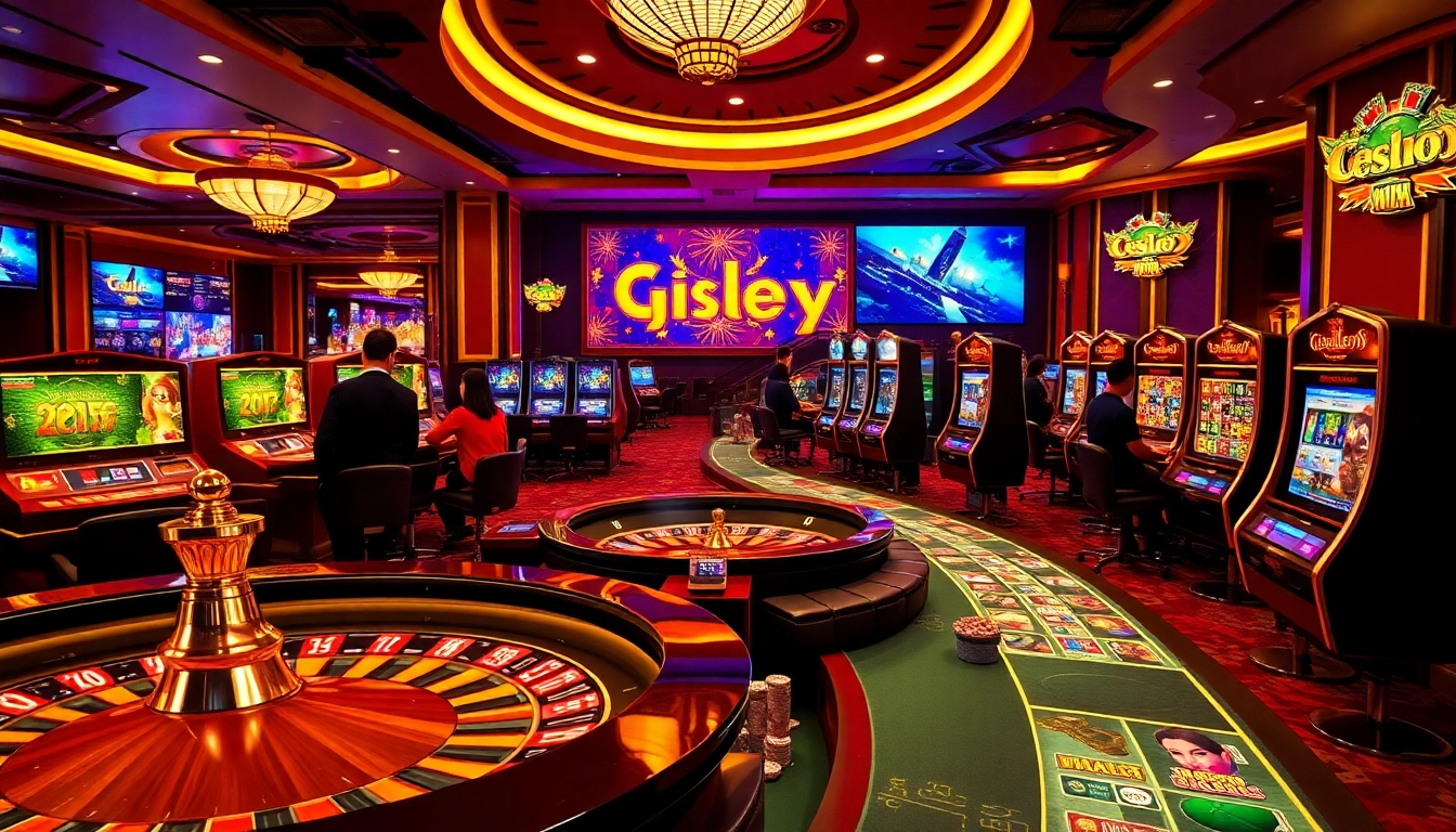 Luckywin casino scene with players enjoying poker and roulette under warm, luxurious lighting.