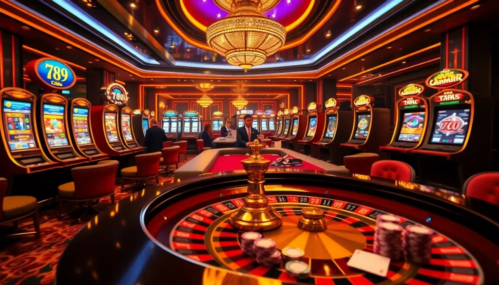 Experience the thrill of the 789 club with vibrant casino gaming scenes featuring roulette, slots, and poker.