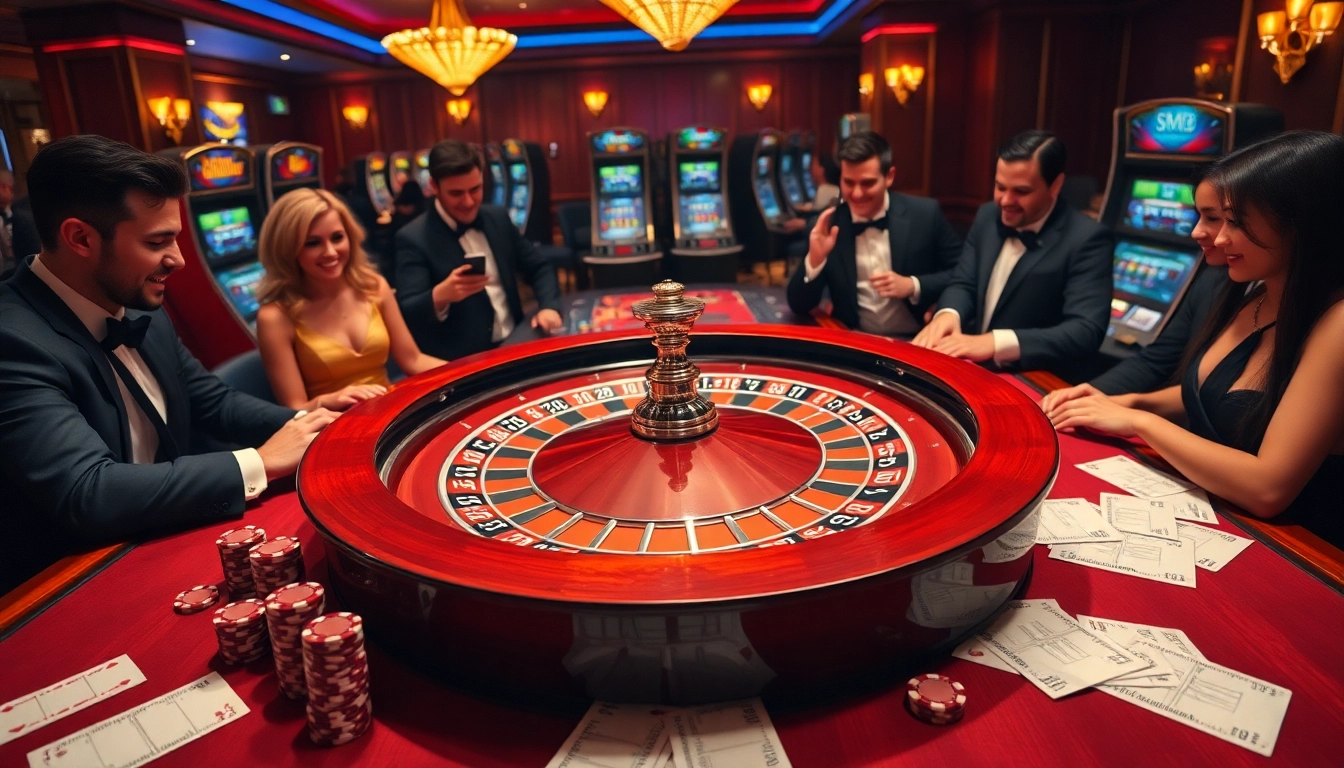 Players engaging in thrilling roulette action at a luxurious casino, 5MB betting slips among poker chips.