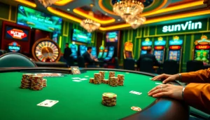 Experience the excitement of sunwin at a luxurious poker table with vibrant colors and strategic gameplay.