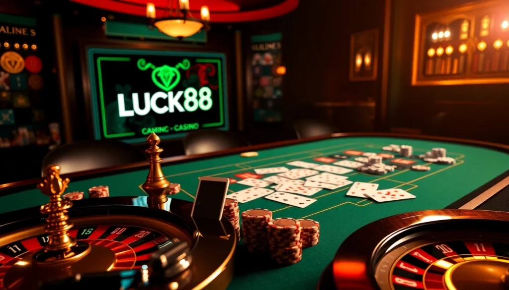 Experience the thrill of LUCK8 on a luxurious poker table filled with chips and cards.