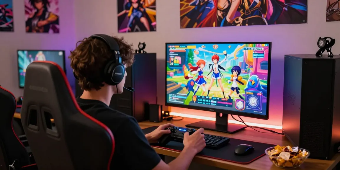 Engaging gamer enjoying ecchi games on a modern setup with immersive visuals.