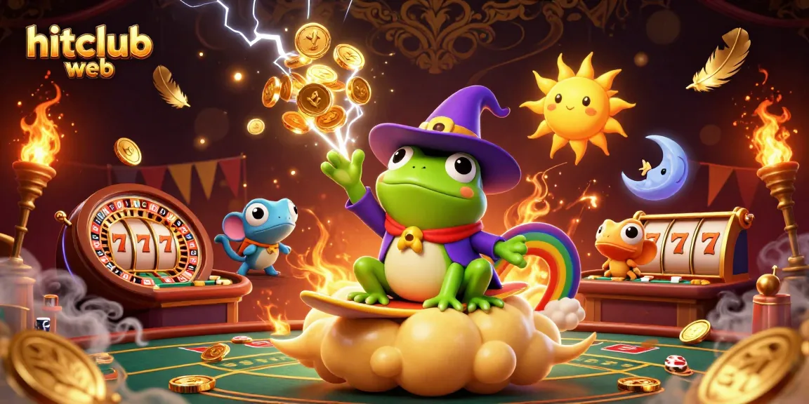 Experience excitement at hitclub web with a vibrant casino illustration featuring action-packed gaming elements.