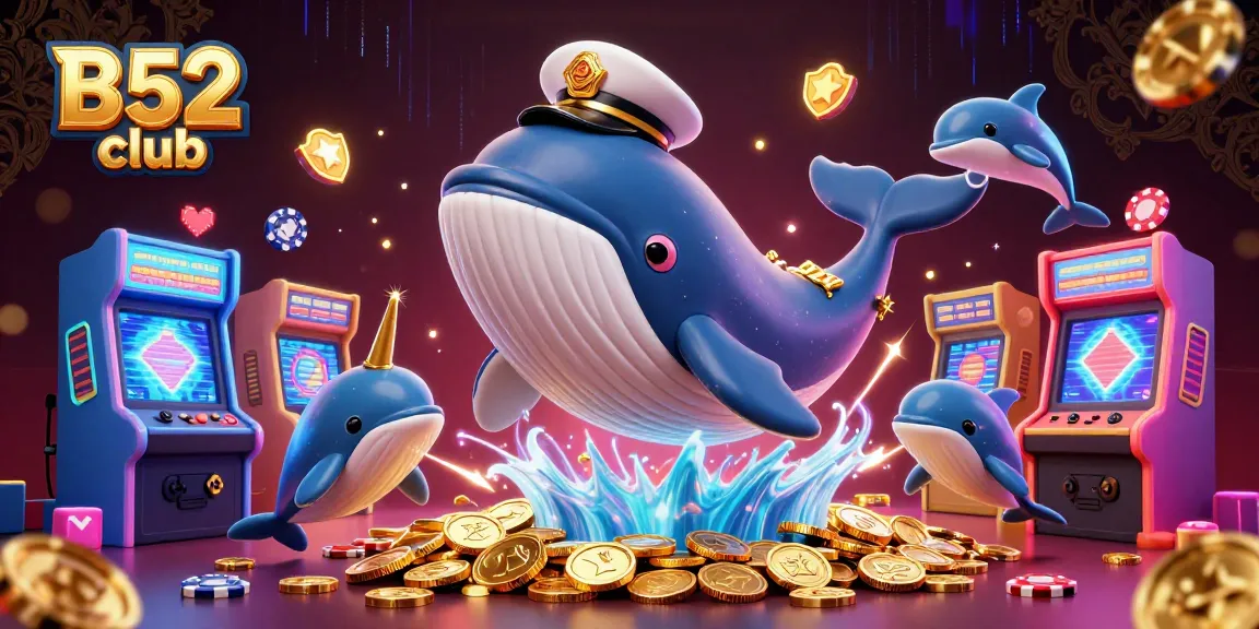 B52 club offers thrilling gaming action with animated characters celebrating amidst coins and gaming elements.