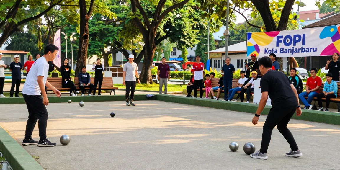 Exciting petanque game at FOPI Kota Banjarbaru event showcasing players and spectators.