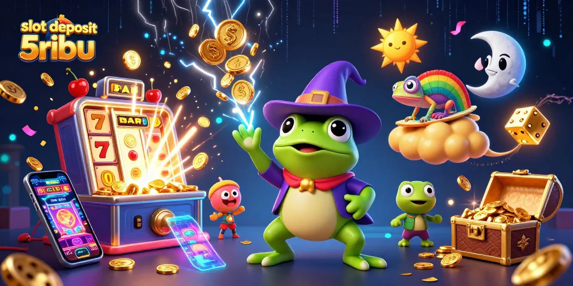 Experience thrilling action with slot deposit 5ribu in a dynamic scene of cartoon magic and slot excitement.